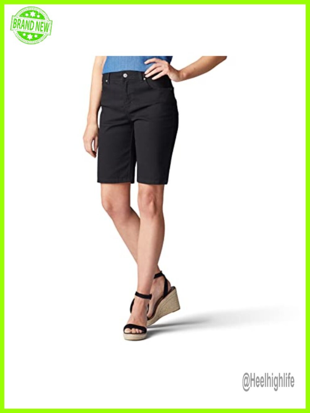 Women's Relaxed Fit Bermuda Shorts Mid-Rise Cotton Spandex Denim 5 Pockets